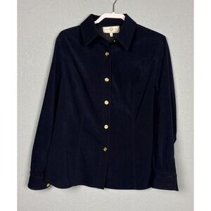 ST JOHN SPORT MARIE GRAY Sz L Velour Shirt Jacket Gold Button Luxury Old Money